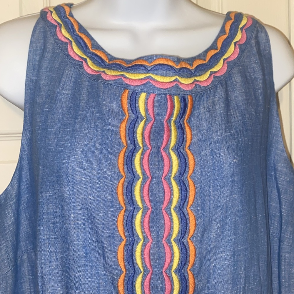 Talbots Blue Midi Dress with Multicolor Trim - Picture 2 of 10